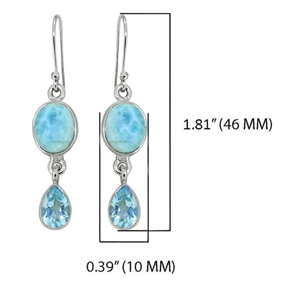 New Genuine Larimar / Blue Topaz / 925 Sterling Silver Earrings Larimar Earrings - Picture 5 of 10